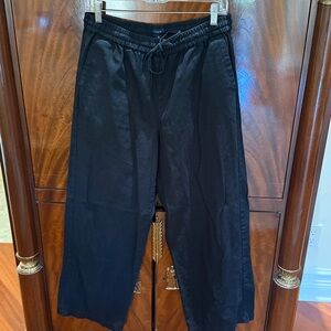 J. Crew Factory Black Linen-Blend Slim Wide-leg Drawstring Pant